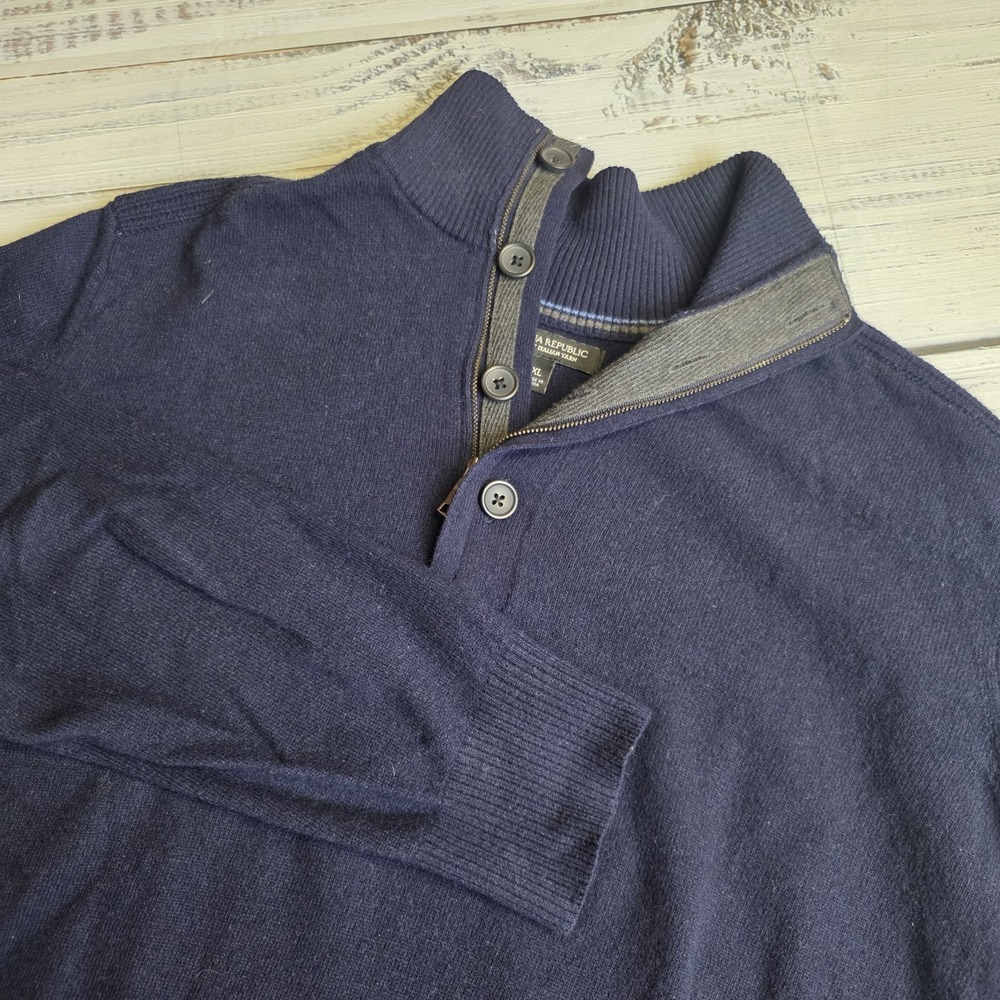 Banana Republic Italian Yarn Merino Wool Nylon Quarter Zip Sweater Blue Mens‎ XL